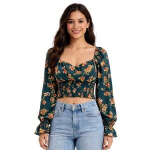 No Frills Los Angeles Women's Small Floral Smocked Peasant /Boho Crop Top #G